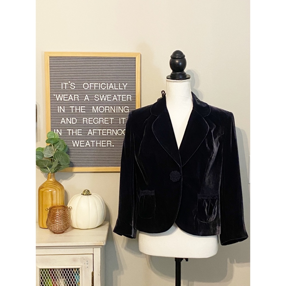 Marks & Spencer Autograph Dark Midnight Velvet Blazer Size UK14